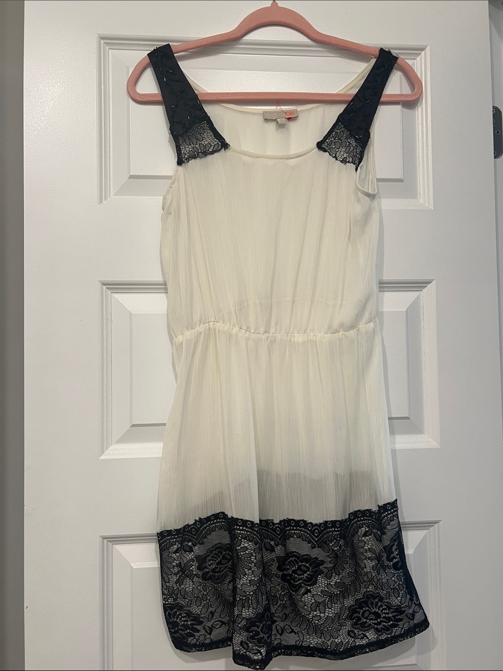 Gianni Bini Cream Mini Dress with Black Lace Trim